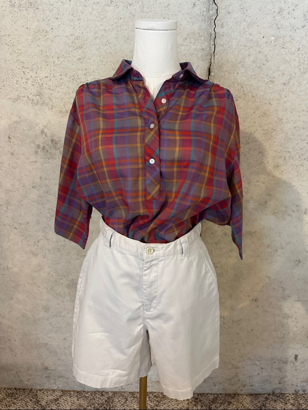 Vintage 90s Plaid Blouse Paris Station Lightweight Preppy Button Top Size XL